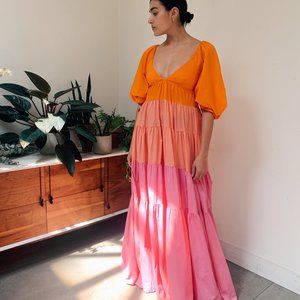 Staud Meadow Colorblock Maxi Dress Pink-XS